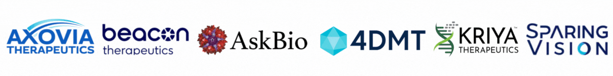 Axovia, Beacon Therapeutics, AskBio, 4DMT, Kriya Therapeutics, Sparing Vision